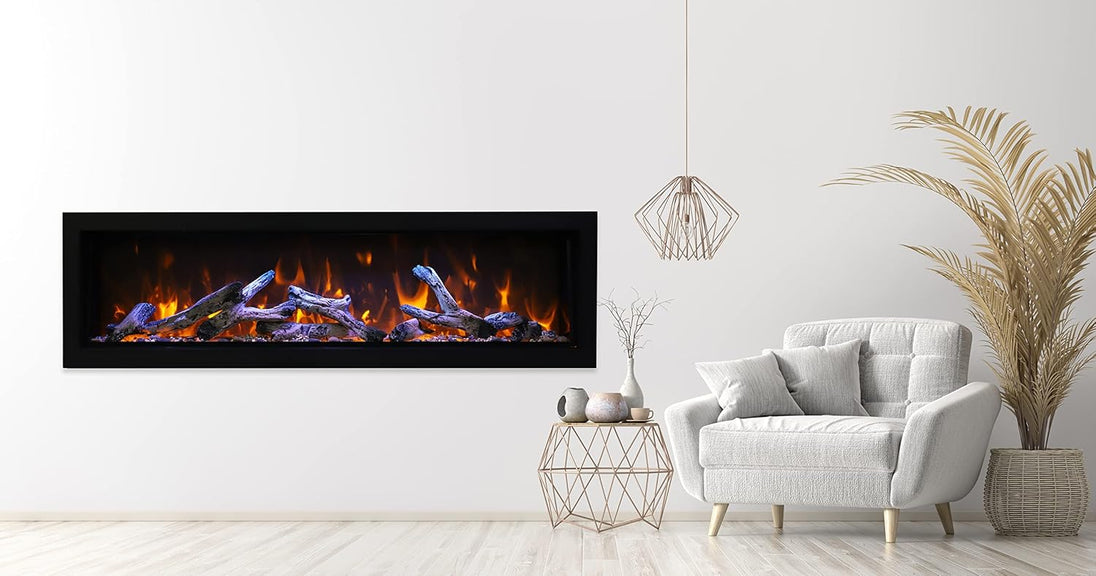 Outdoor kitchen fireplace with LED flames modern design