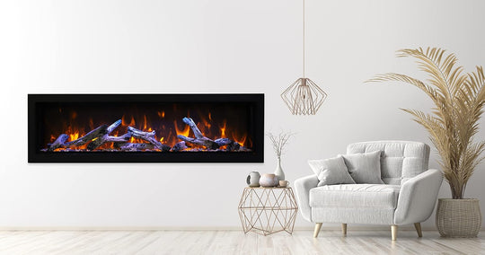 Outdoor kitchen fireplace with LED flames modern design