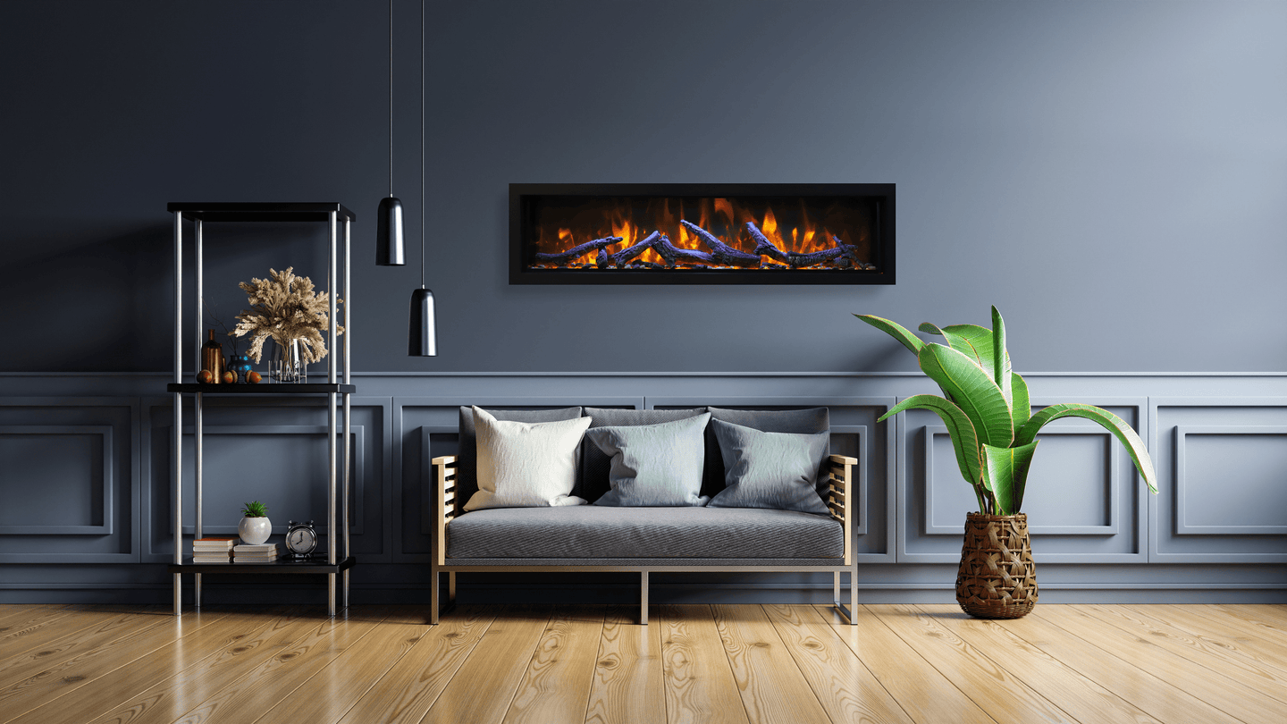Amantii 72 inch deep electric fireplace indoor outdoor installation