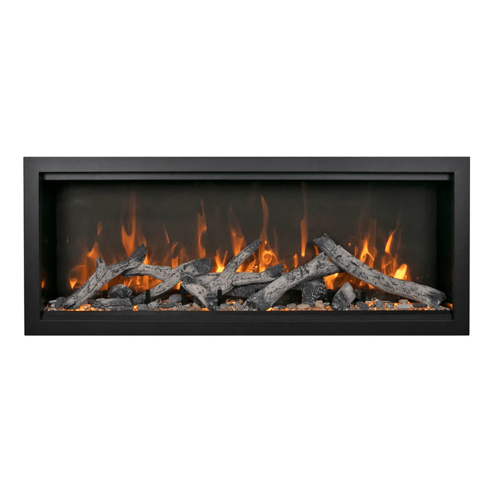 Amantii SYM-100-XT Bespoke modern linear electric fireplace with LED flames