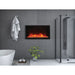 Compact outdoor kitchen fireplace with LED flame display