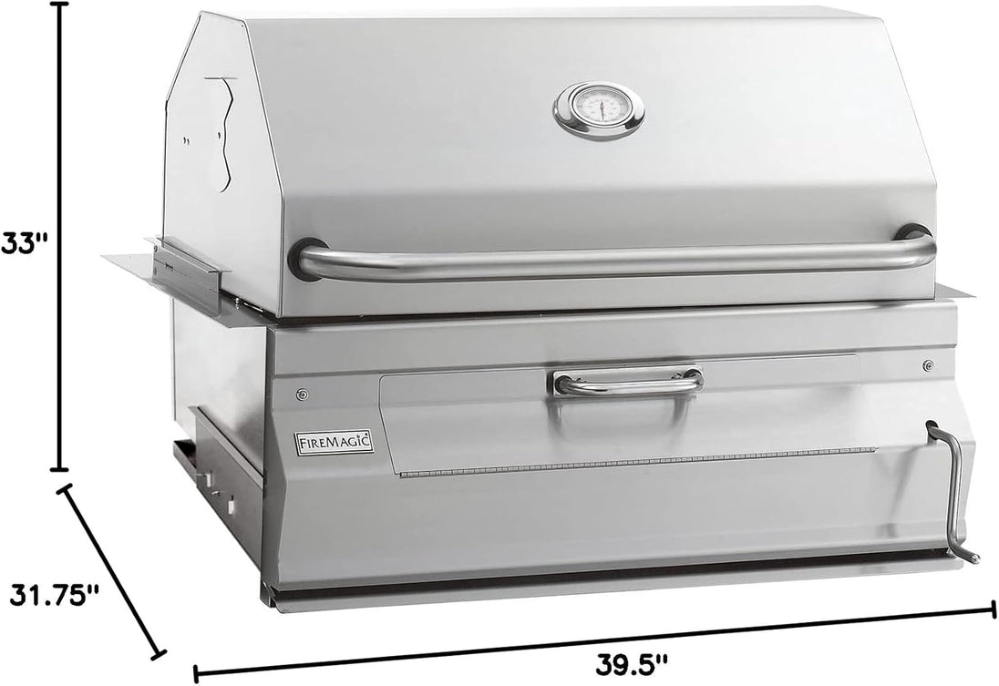 Fire Magic charcoal smoker grill with stainless steel hood thermometer