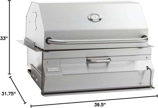 Fire Magic charcoal smoker grill with stainless steel hood thermometer