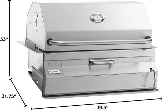 Fire Magic charcoal smoker grill with stainless steel hood thermometer