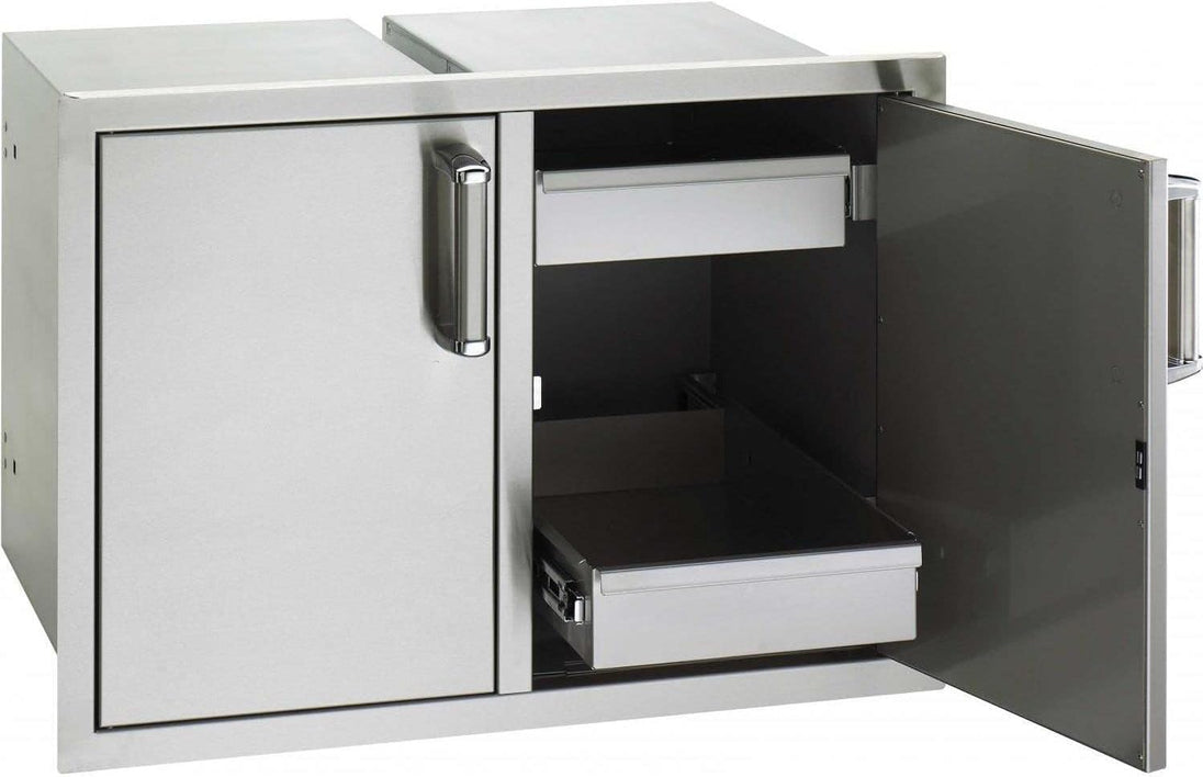 Fire Magic flush double doors with dual drawers stainless steel