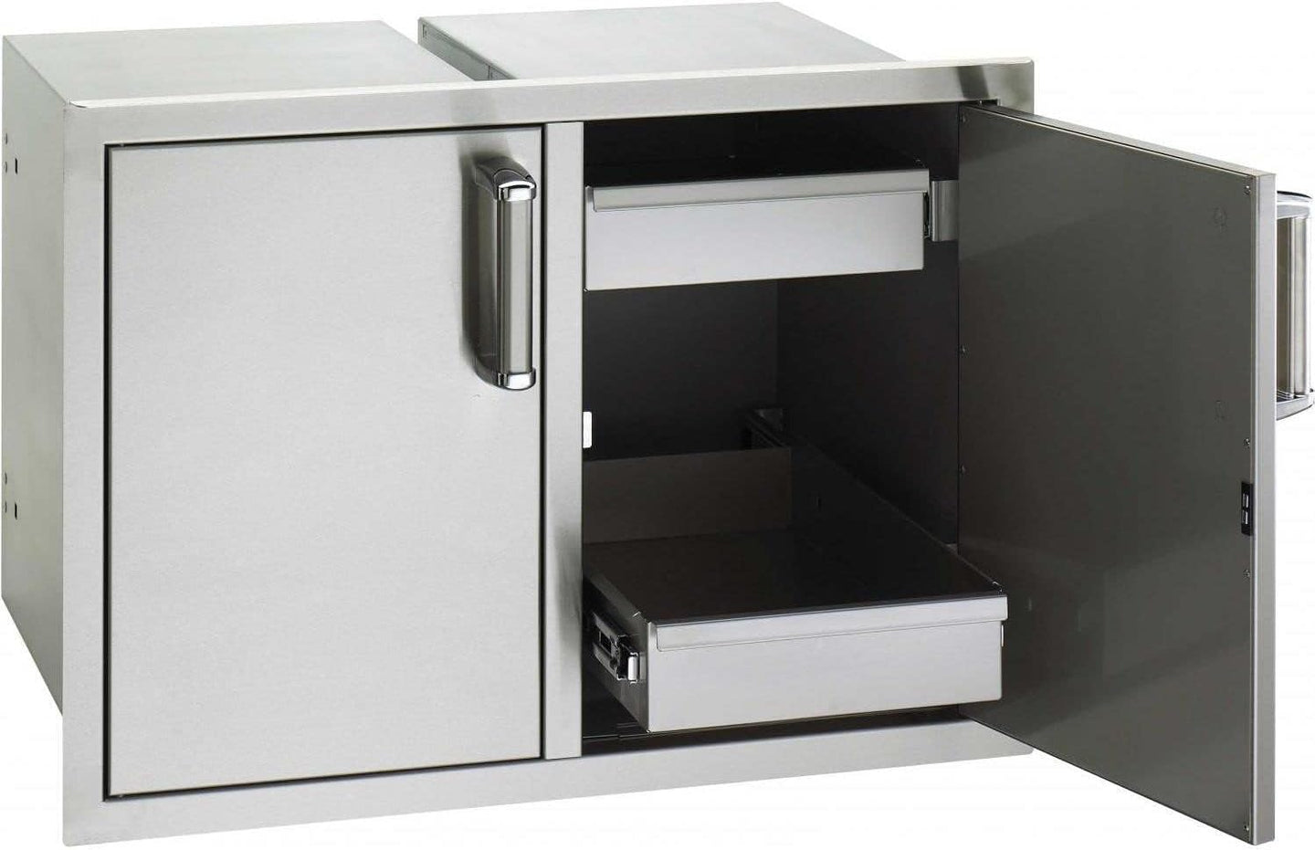 Fire Magic flush double doors with dual drawers stainless steel