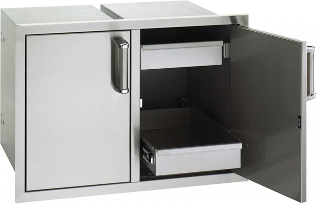 Fire Magic flush double doors with dual drawers stainless steel