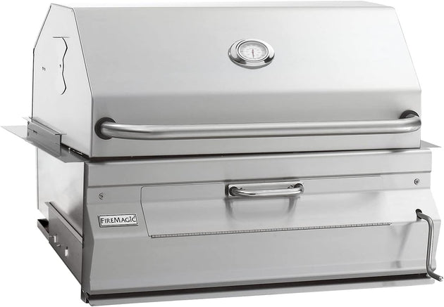 Fire Magic stainless steel charcoal smoker grill with warming rack