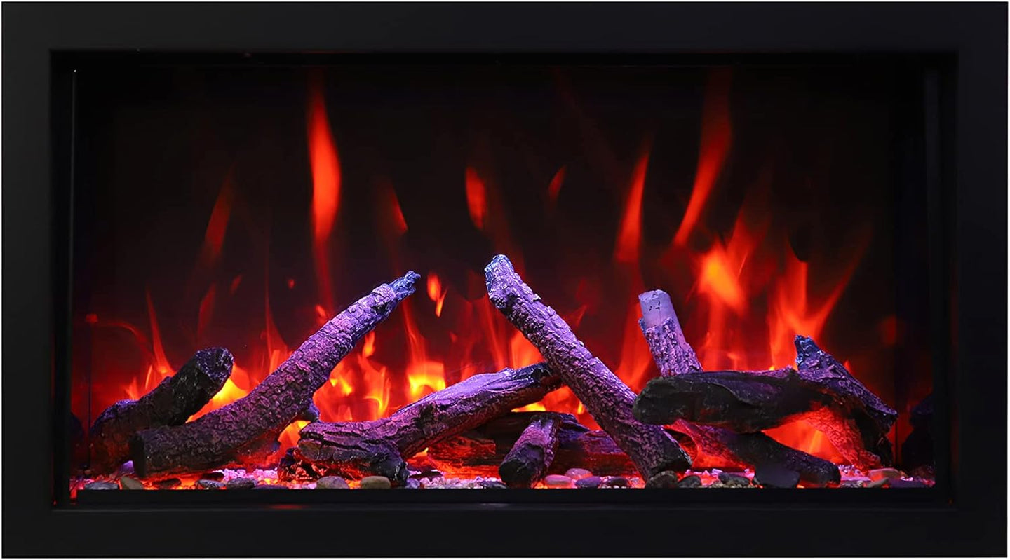 Linear electric fireplace installed in outdoor BBQ area