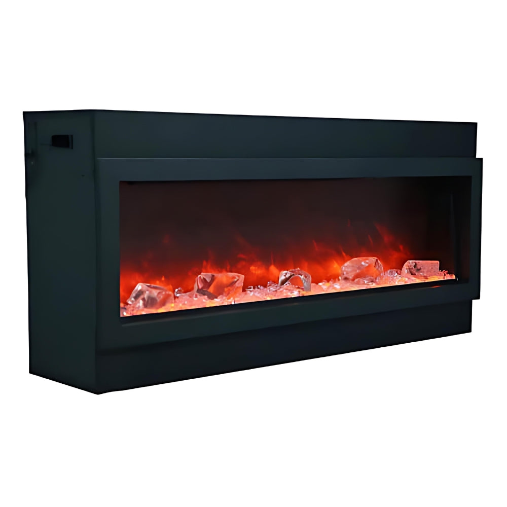 Modern outdoor kitchen fireplace with LED flame display