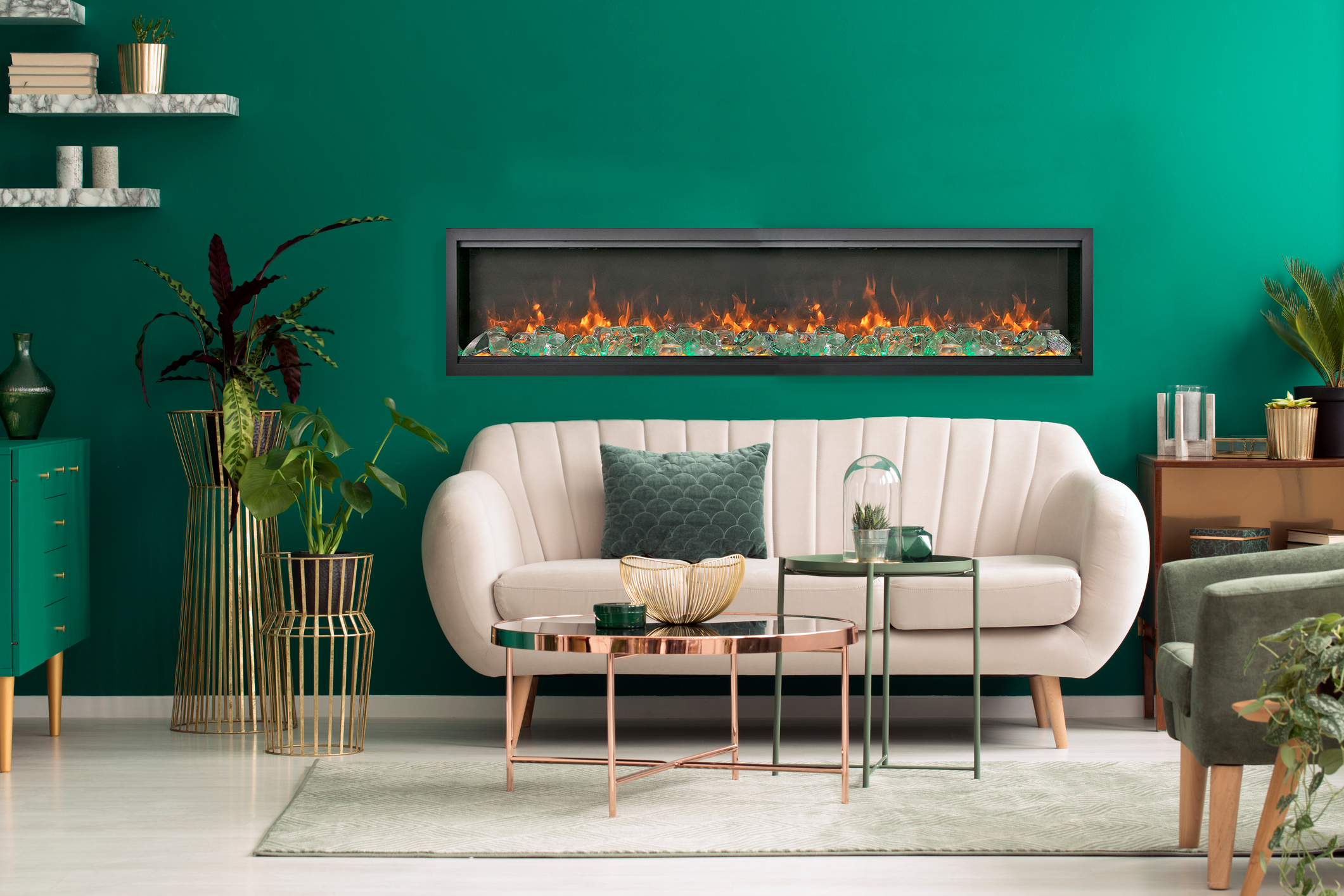 Modern wall-mounted electric fireplace with LED flame display