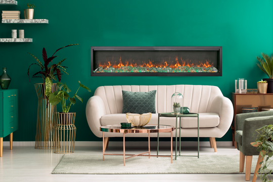 Modern wall-mounted electric fireplace with LED flame display