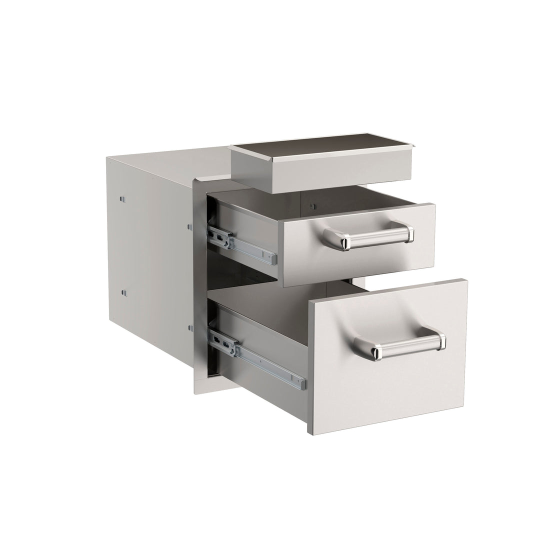 Outdoor kitchen double drawer storage for BBQ accessories