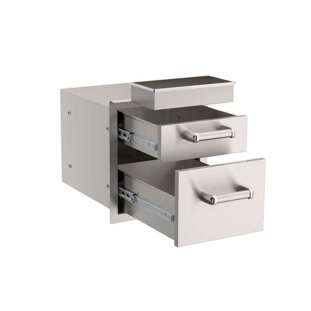 Outdoor kitchen double drawer storage for BBQ accessories