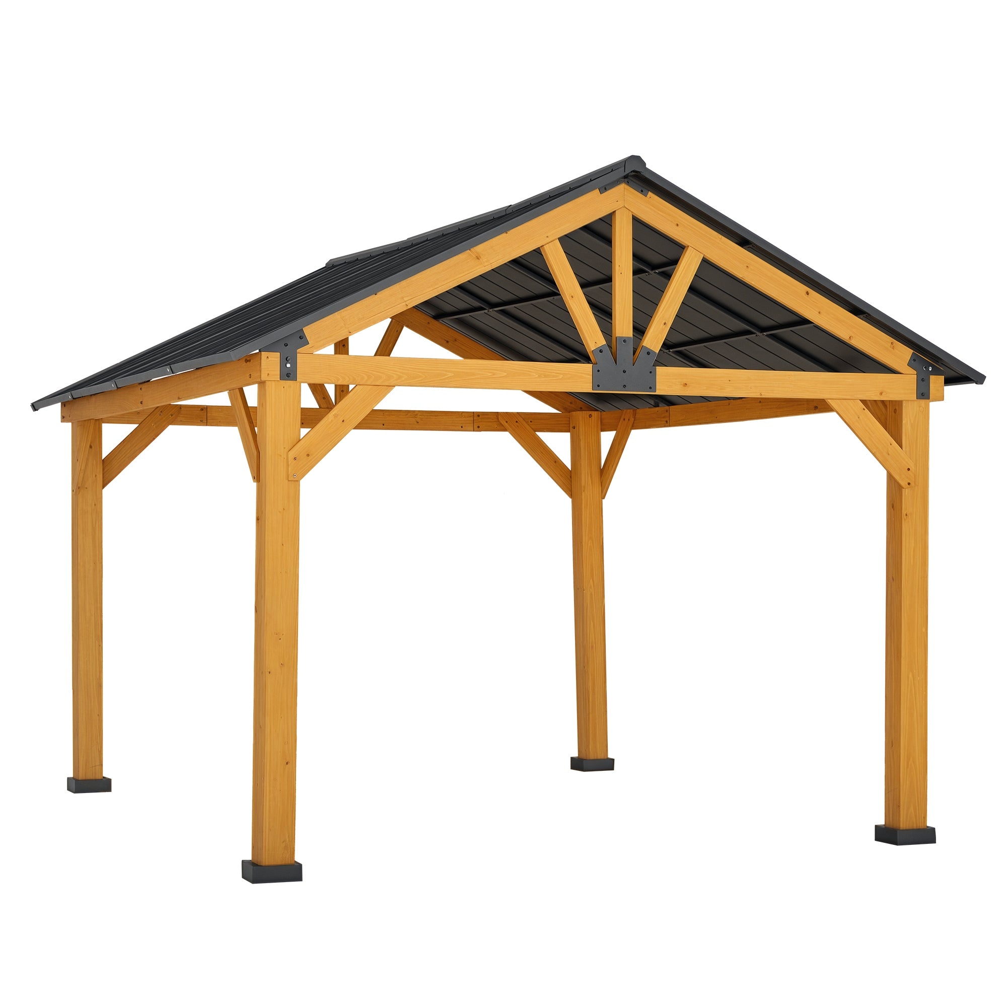 11' x 13' Hardtop Gazebo with Galvanized Steel Roof, Wooden Frame, Permanent Pavilion Outdoor Gazebo with Ceiling Hook for Garden, Patio, Backyard, Lawn