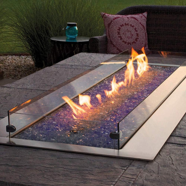outdoor fireplace wind guard glass 48 inch linear fire pit