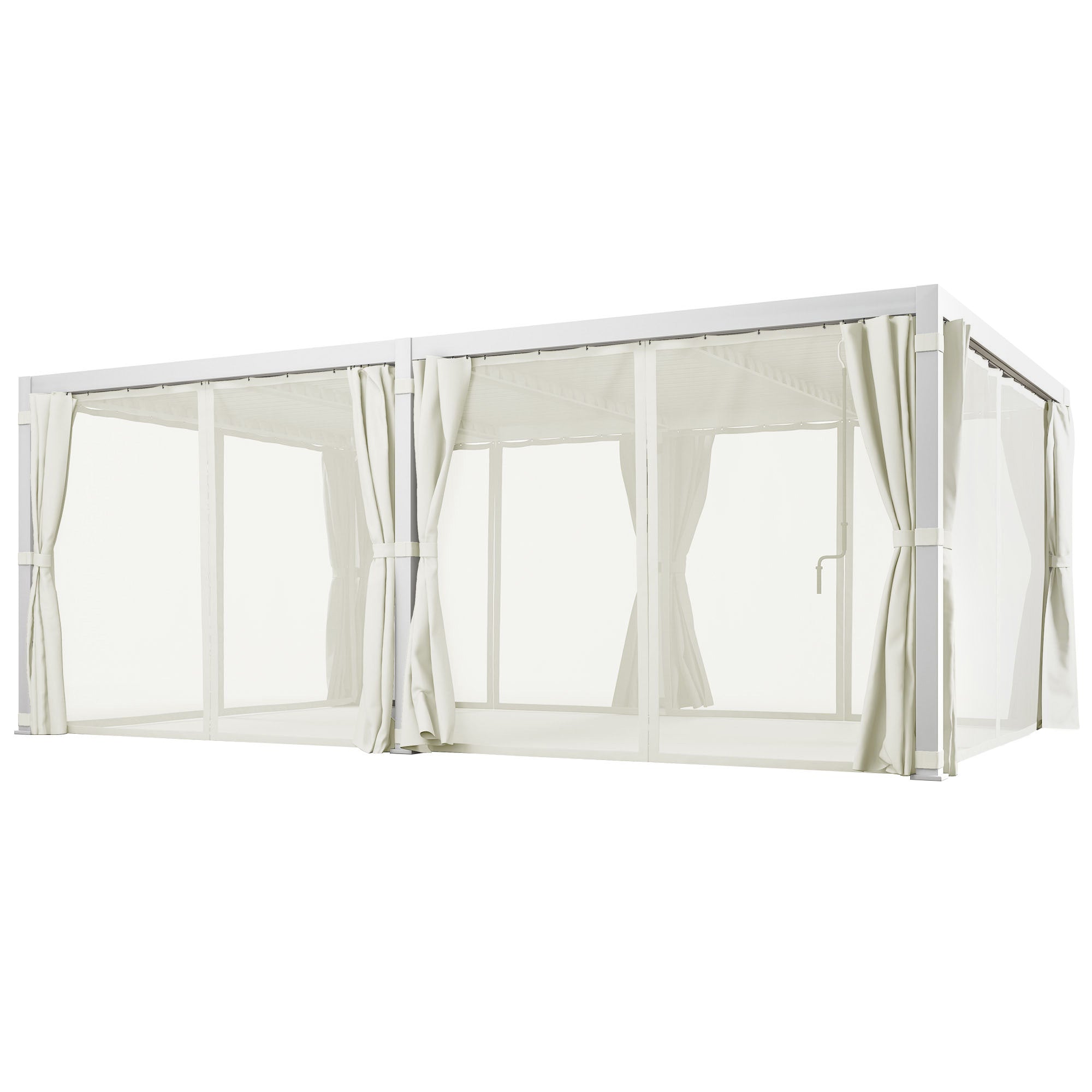 12' x 19' Aluminum Pergola with Adjustable Louvered, Outdoor Pergola with Curtains and Netting, Cream White